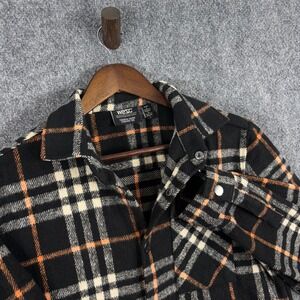 WESC Plaid Flannel Shirt Mens‎ S Womens M Black Orange Button Up